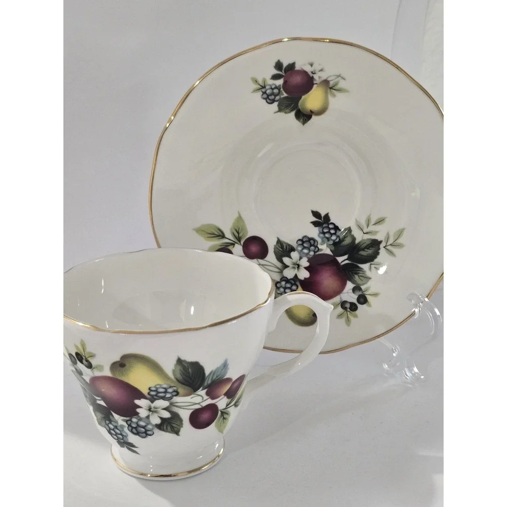 Vintage Duchess Bone China England Teacup and Saucer Fruit Medley